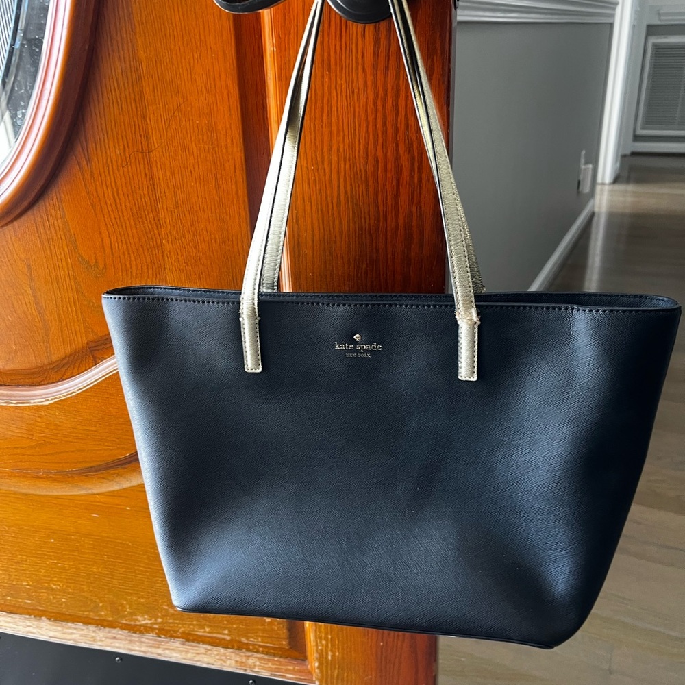 Kate Spade Black Tote with Gold Straps